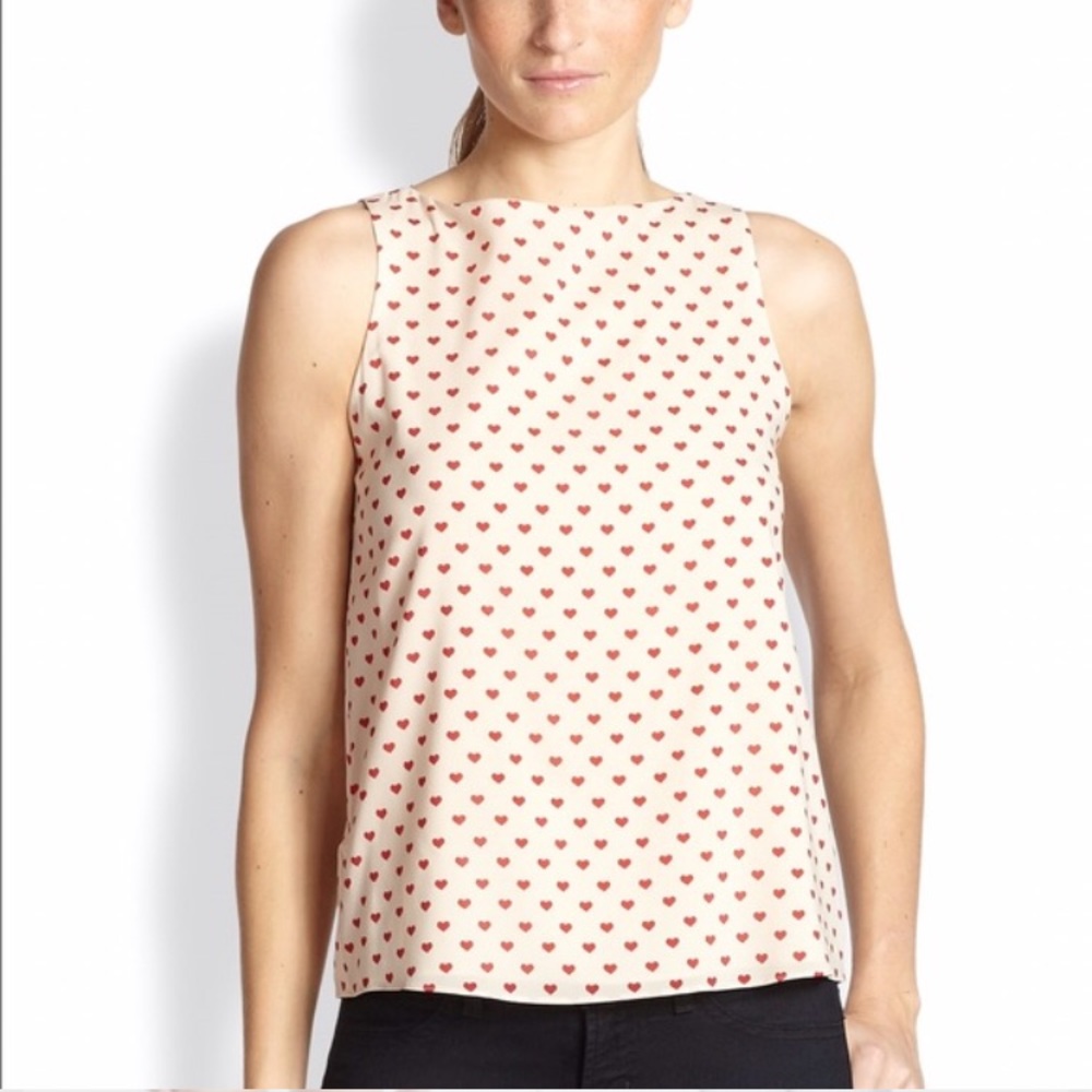 Heart Print Silk Sleeveless Blouse Alice + Olivia