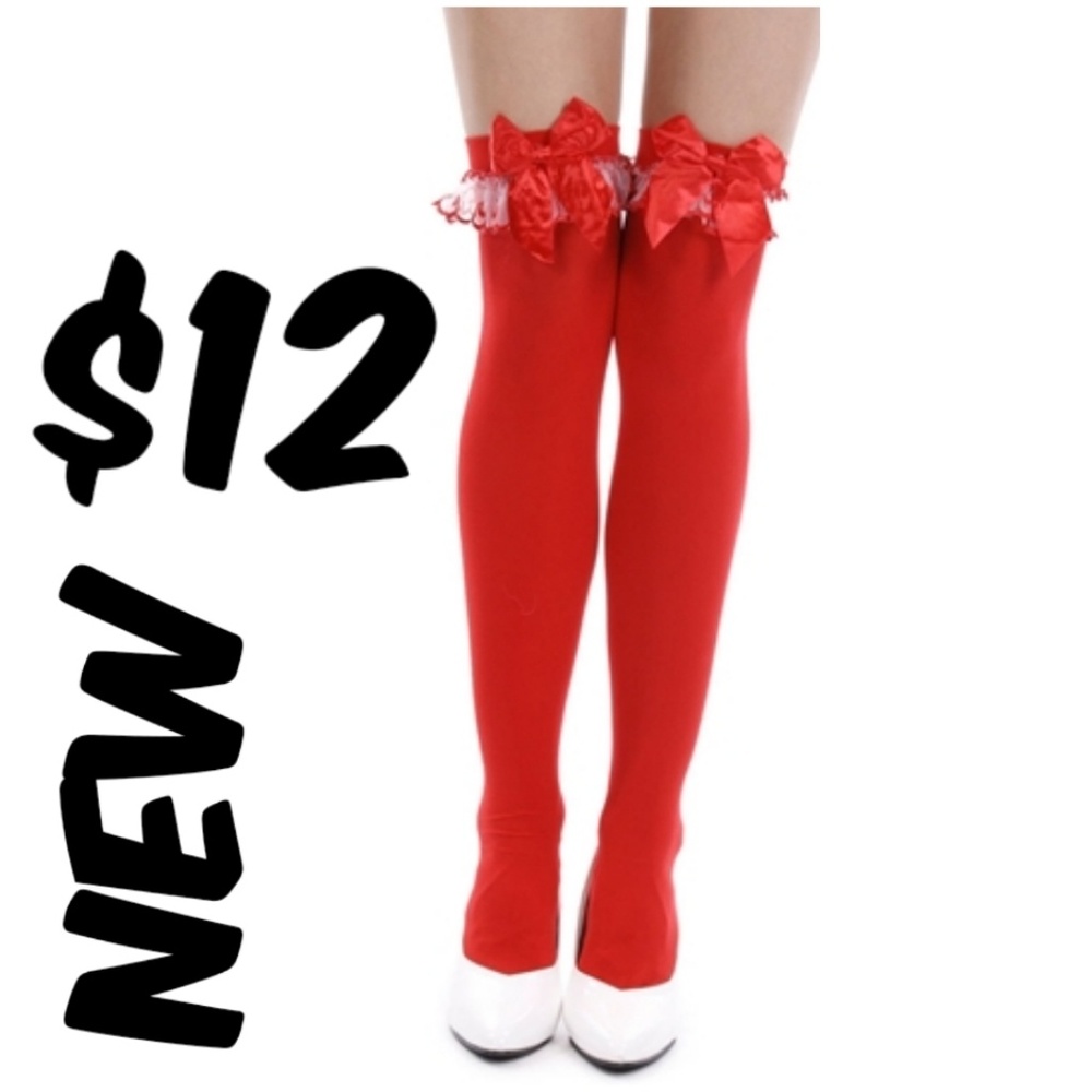 Cosplay Comic-Con Big Bow Thigh High Stockings Red