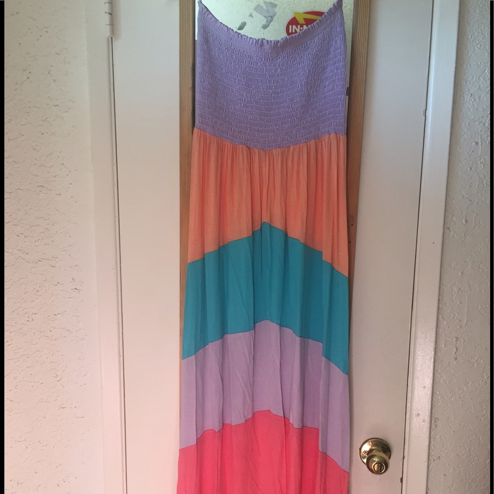 Women maxi summer long dress color block colorful