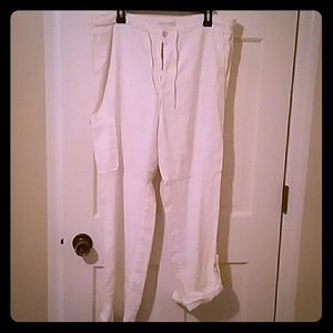 Banana Republic white stretch linen cargo pant