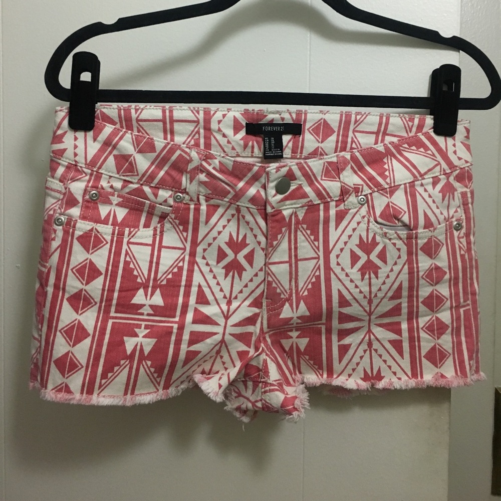 Pink and white tribal print shorts