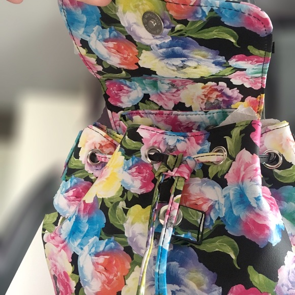 Floral flower print mini backpack pink blue black - Picture 2 of 4