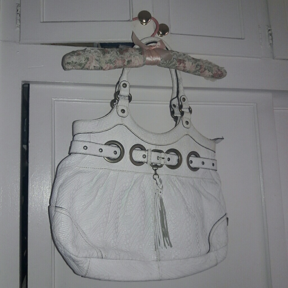 White leather tote.