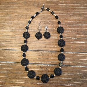 Black and Silver Necklace and Earrings