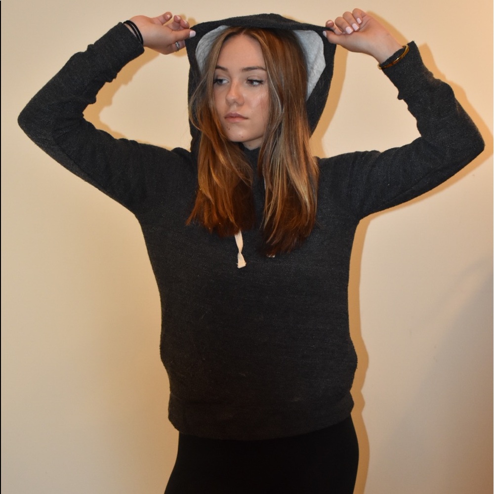 Grey sweater Fuzzy hood