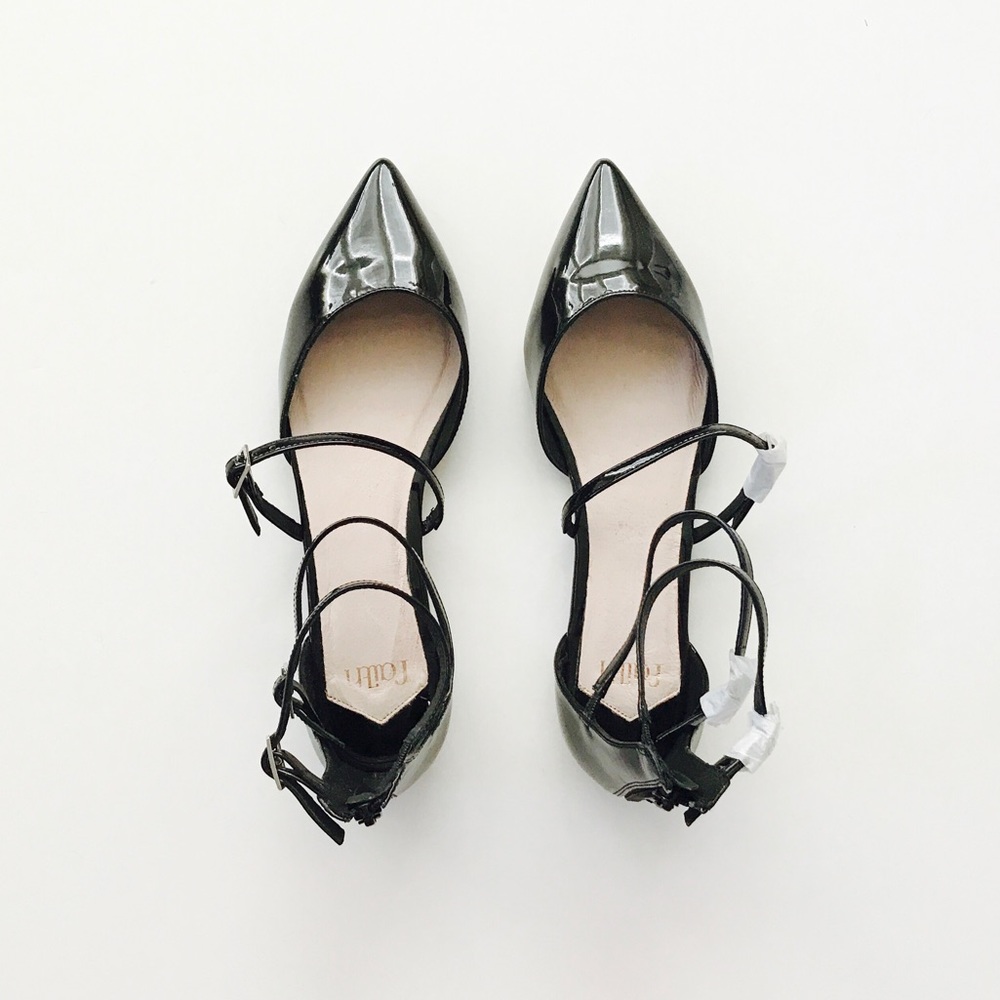 FINAL PRICE | Faith Black Strappy Pointed Toe Flat - Picture 2 of 4