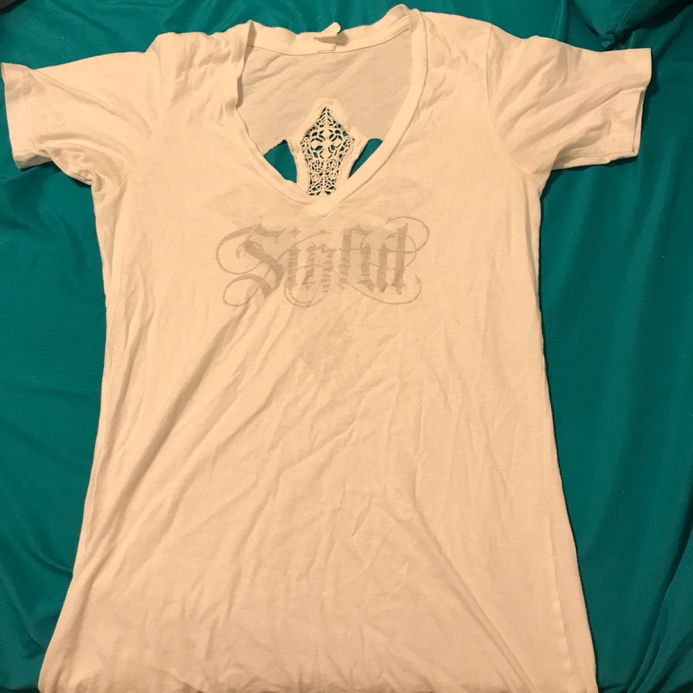Sinful white XL OPEN CROSS back shirt.