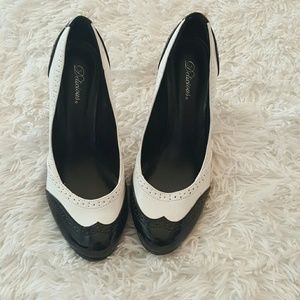 Womens Black and White Patent Leather Heels