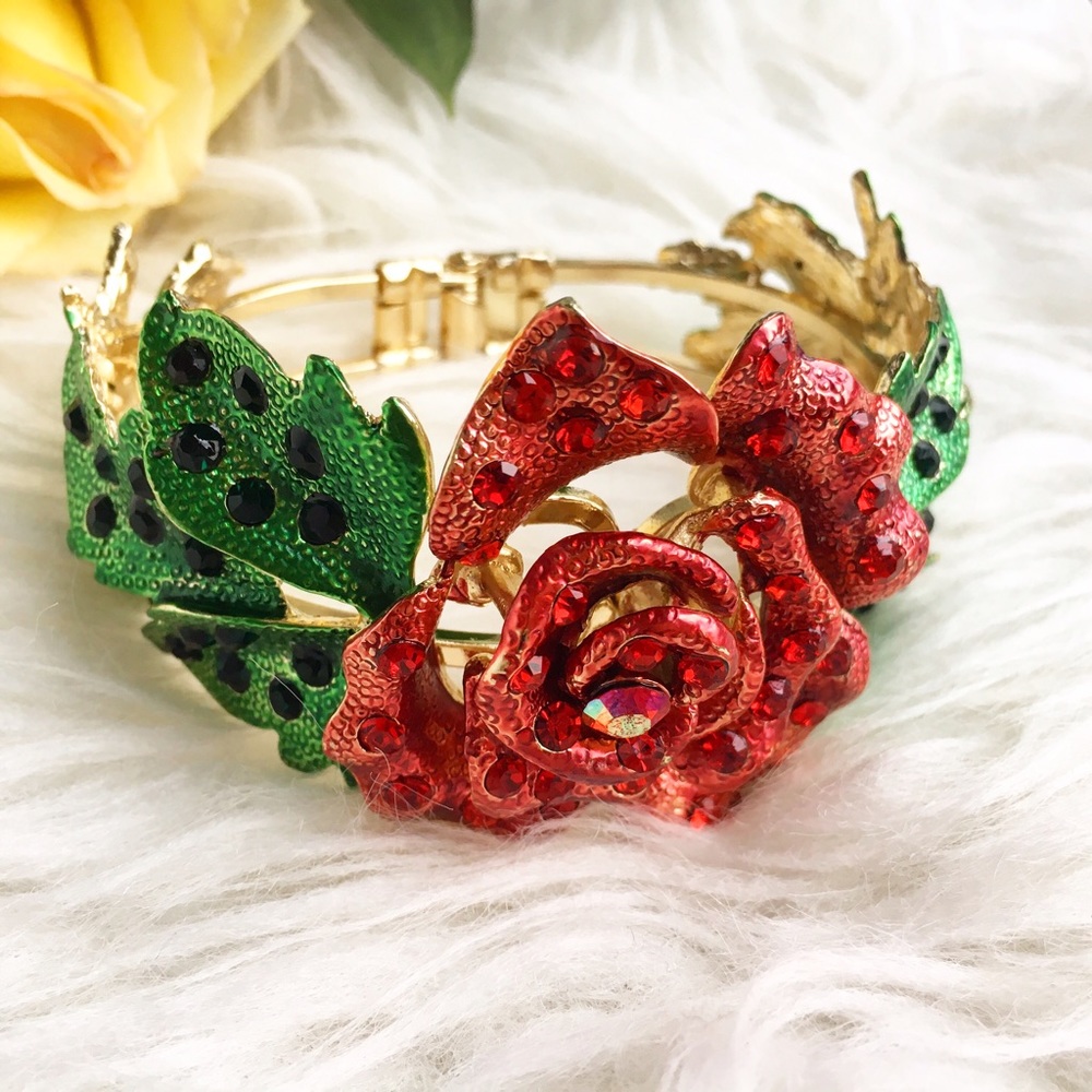 Belle rose bracelet bangle with rhinestones