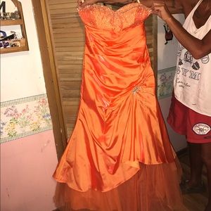 Joli Prom, corset back, sunset orange dress!