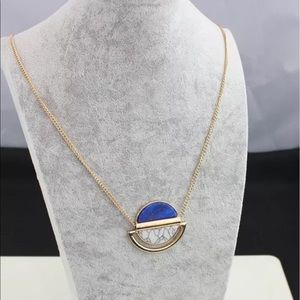 18K Gold plated Lapis Marble Pendant Long Necklace