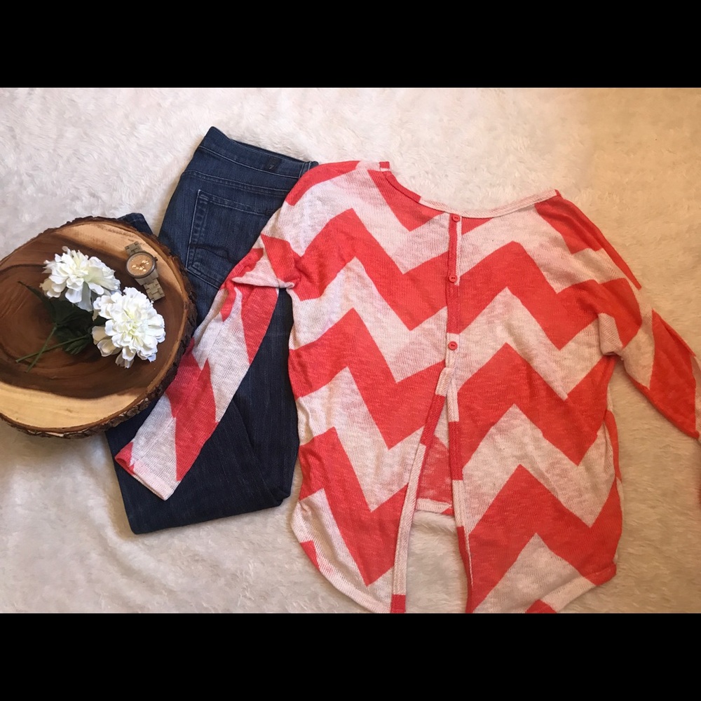 Coral Chevron Print Open Back Top