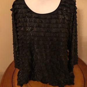 3x Top by Kim Rogers Ruffled Layered Black Print