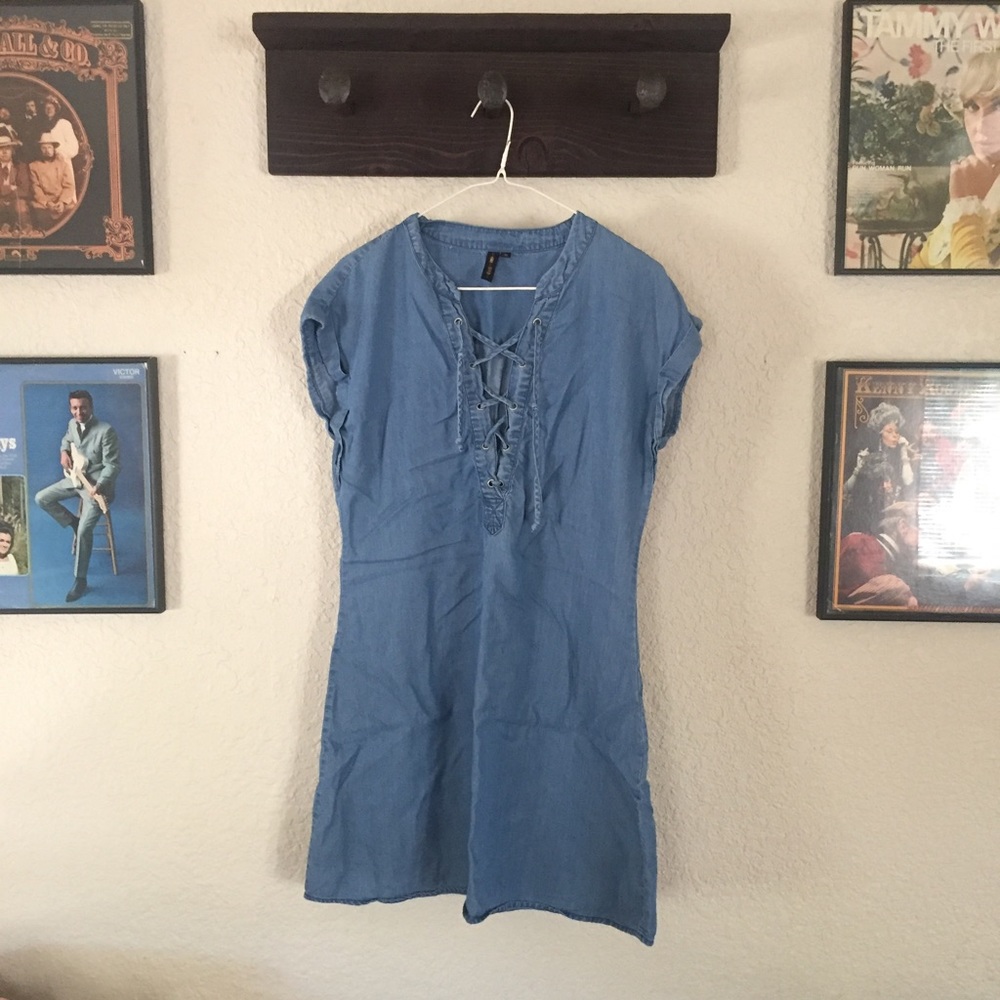 Cute Denim-like Lace-up Dress