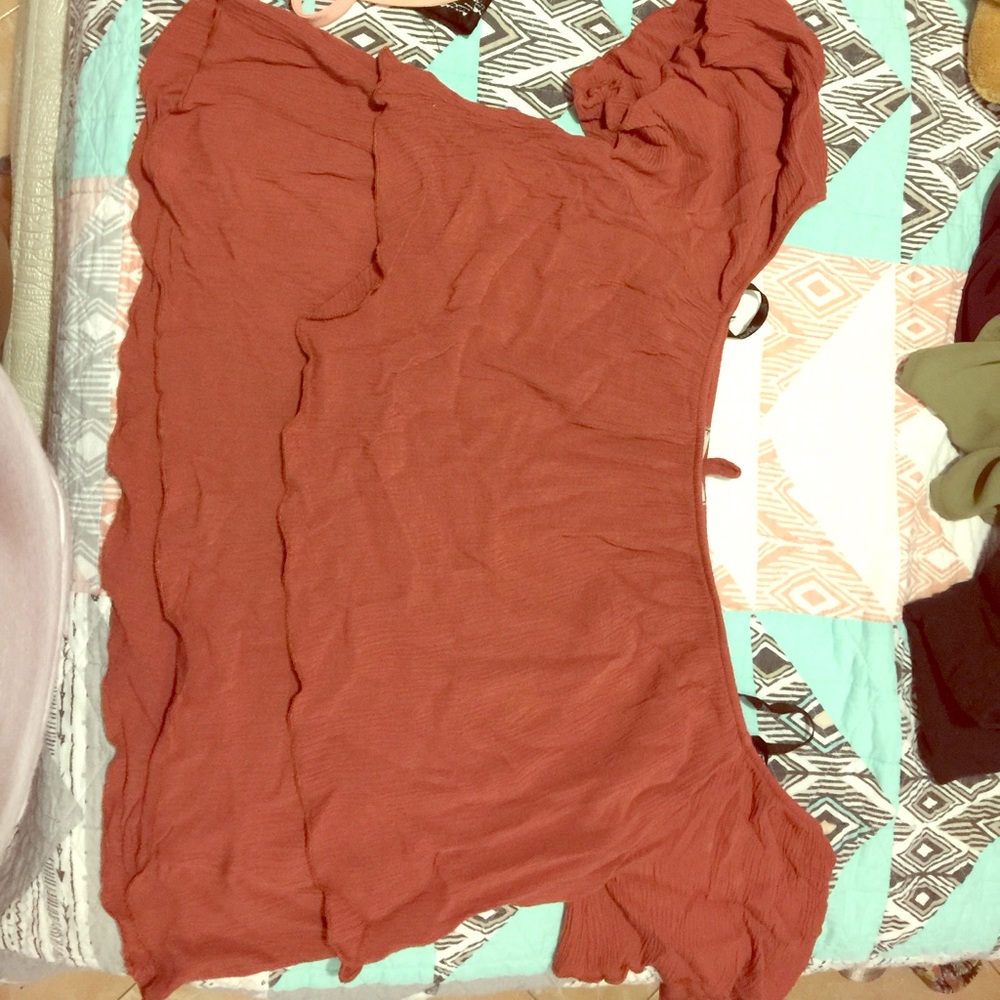 Off the shoulder orange shirt