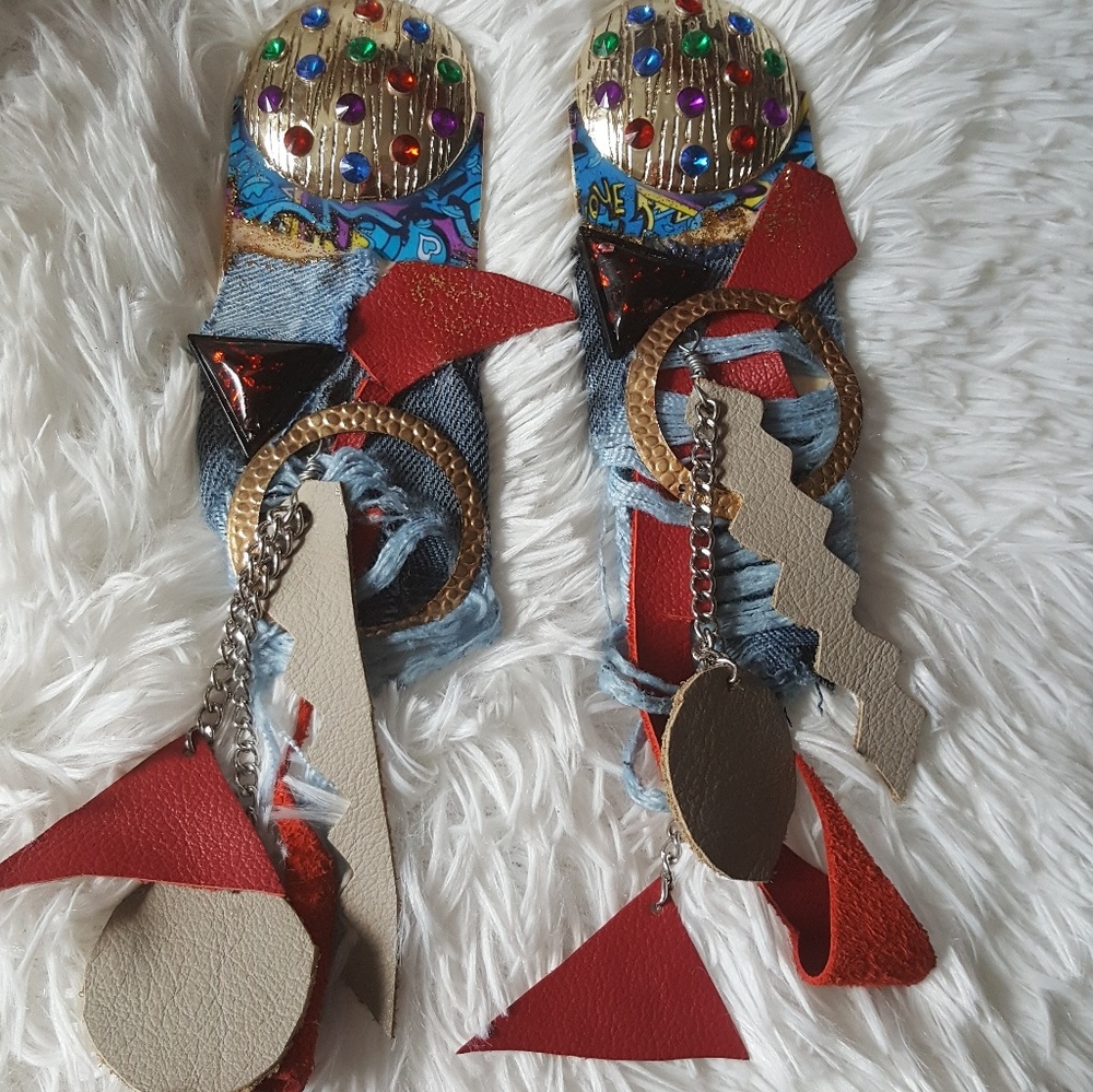 Leather and Denim Handmade Earrings
