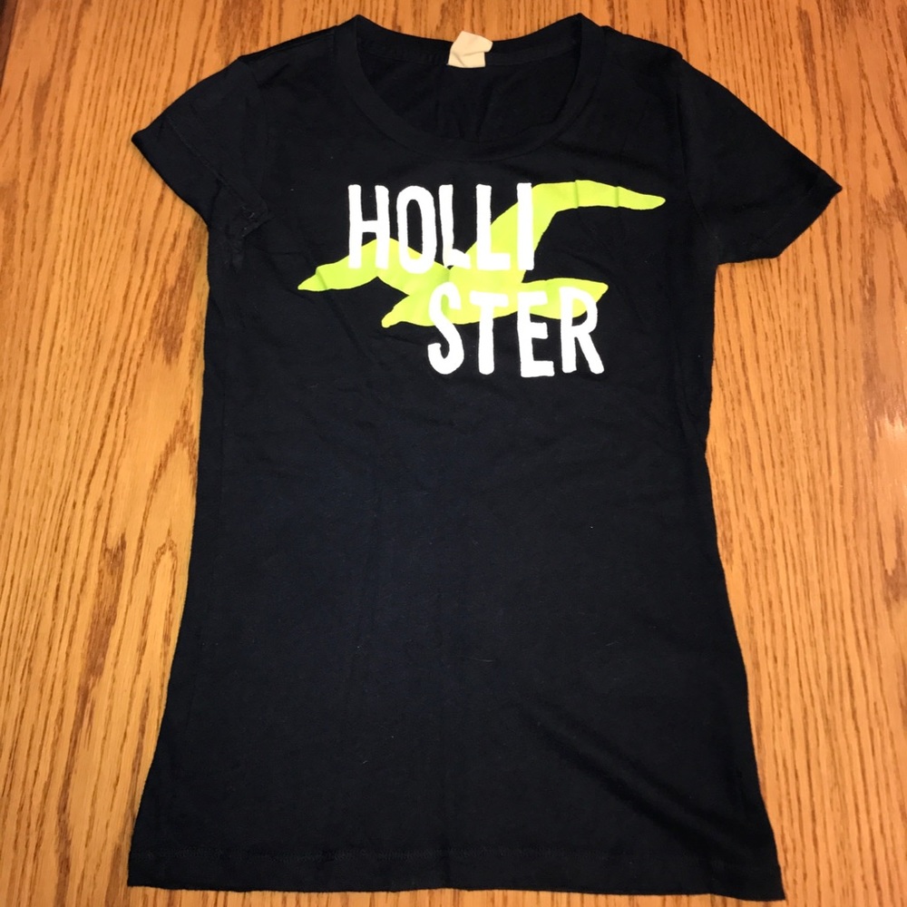 Hollister Navy Blue Lime Green Graphic T-Shirt Top