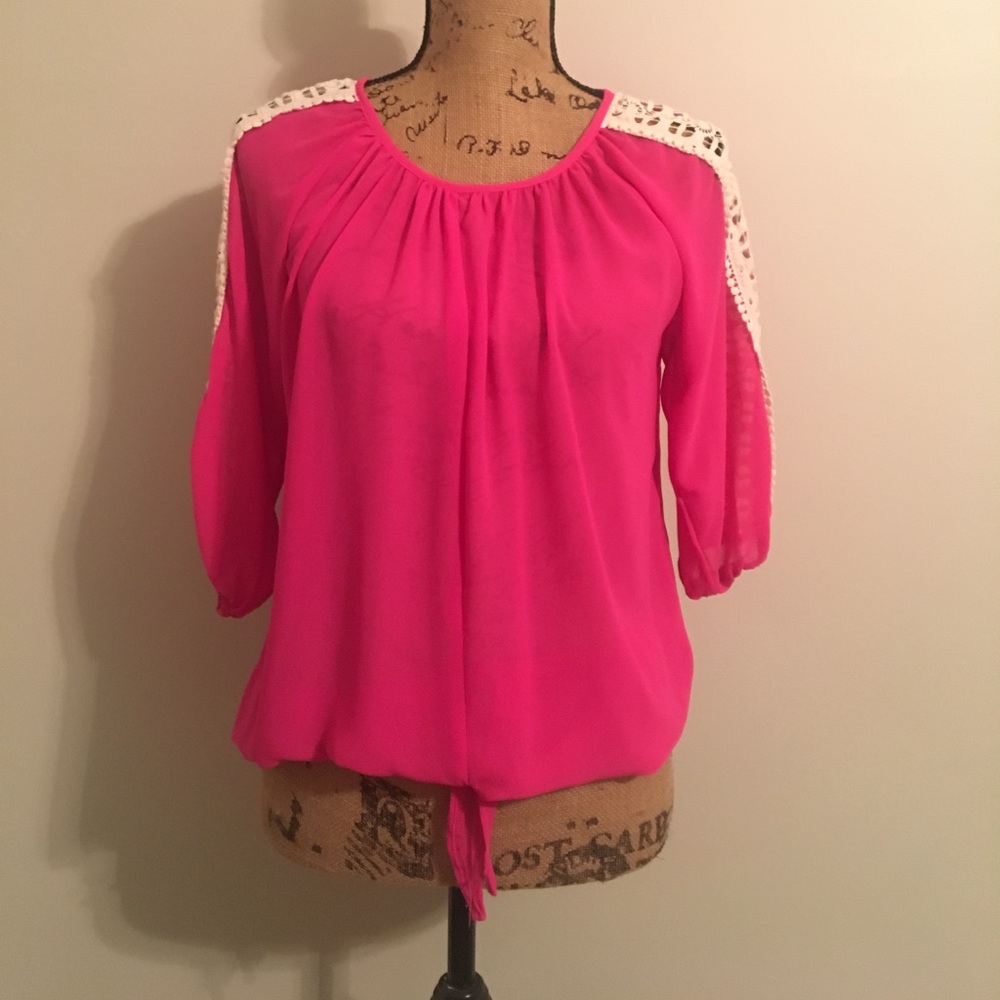 TCEC Pink Blouse With Lace On Sleeves