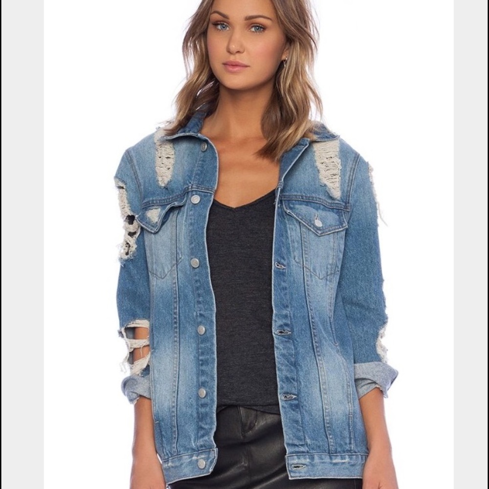 LOVERS + FRIENDS Oversized Distressed Denim Jacket