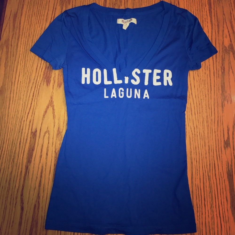 Hollister Cobalt Blue Deep V-Neck T-Shirt Top