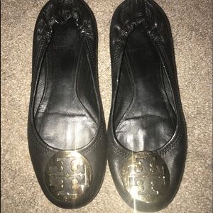 Tory Burch Black Leather Reva Flats