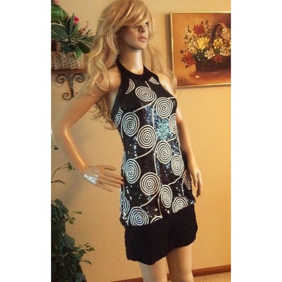 Cache Sequin Swirl Halter Dress (2) - Picture 5 of 5