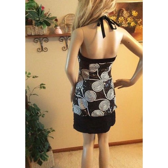 Cache Sequin Swirl Halter Dress (2) - Picture 2 of 5
