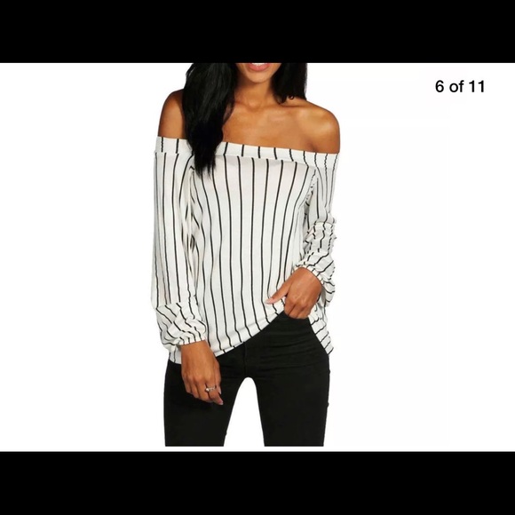 Cute long sleeve off should top striped or solid - Picture 2 of 8