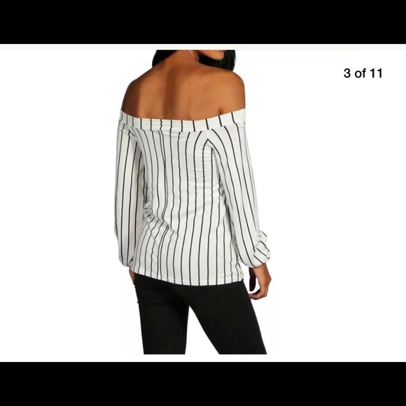 Cute long sleeve off should top striped or solid - Picture 5 of 8