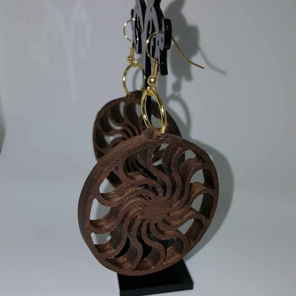 Swirl Boho Walnut Earrings