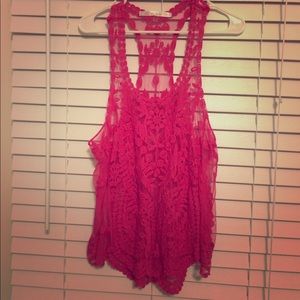 Hot pink lace tank