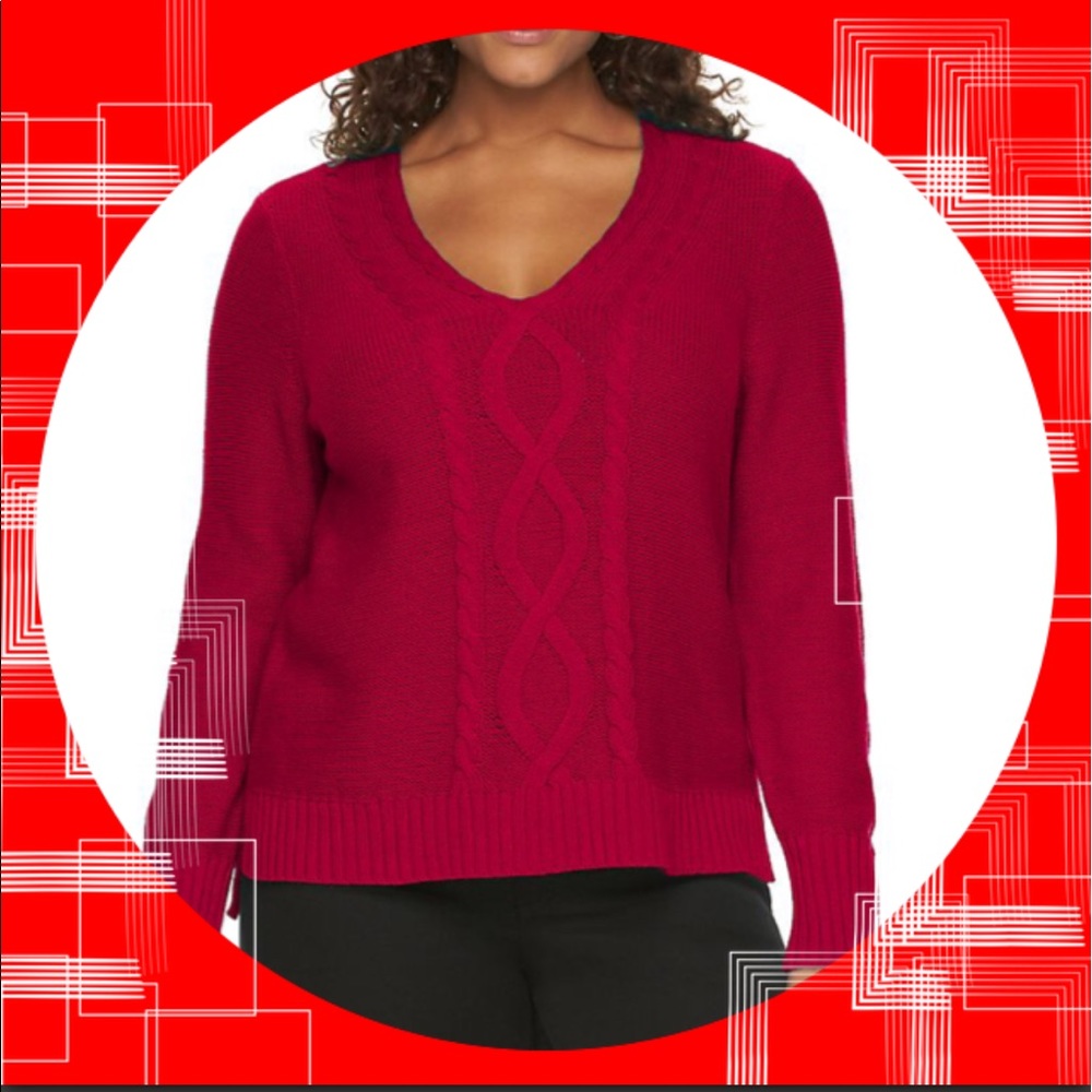 Plus Size Chaps Cable Knit V-Neck Sweater - Picture 3 of 5