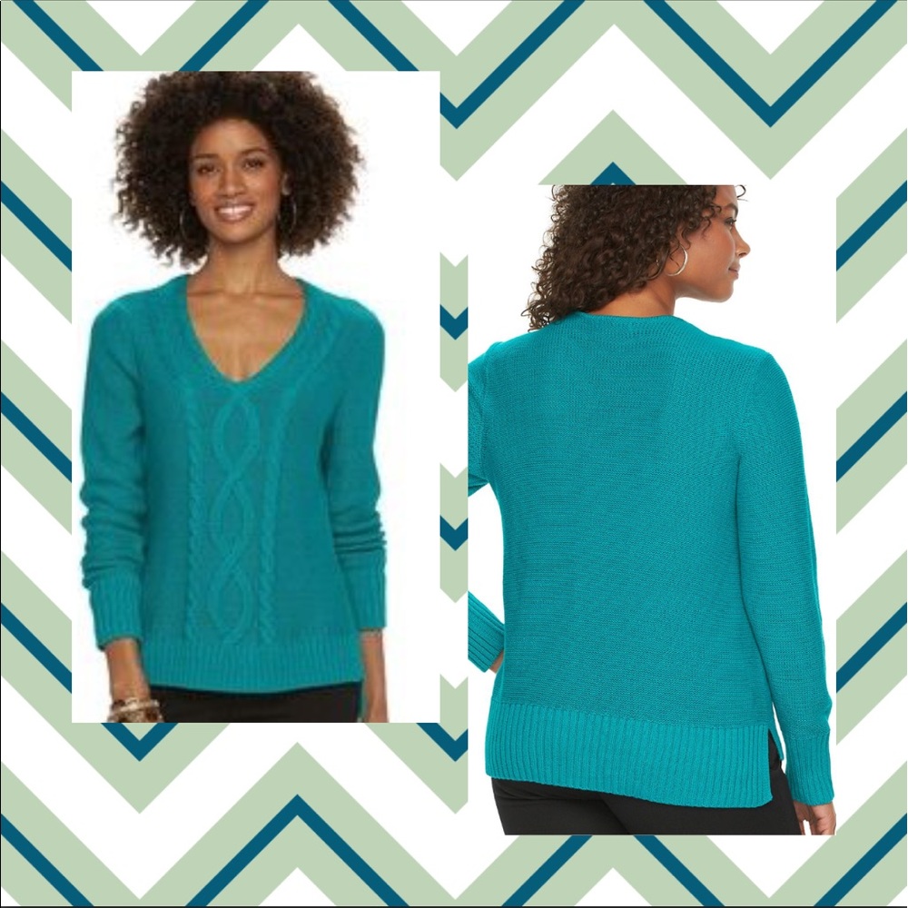 Plus Size Chaps Cable Knit V-Neck Sweater - Picture 4 of 5