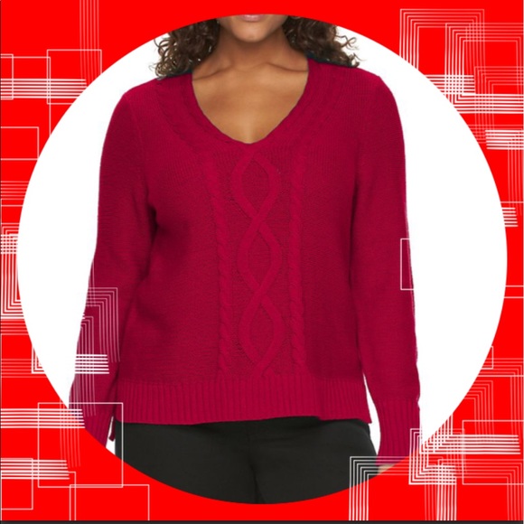 Plus Size Chaps Cable Knit V-Neck Sweater - Picture 3 of 5