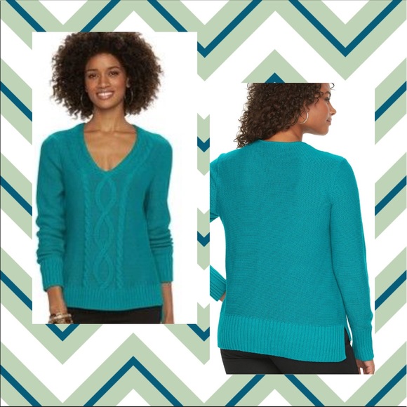 Plus Size Chaps Cable Knit V-Neck Sweater - Picture 4 of 5