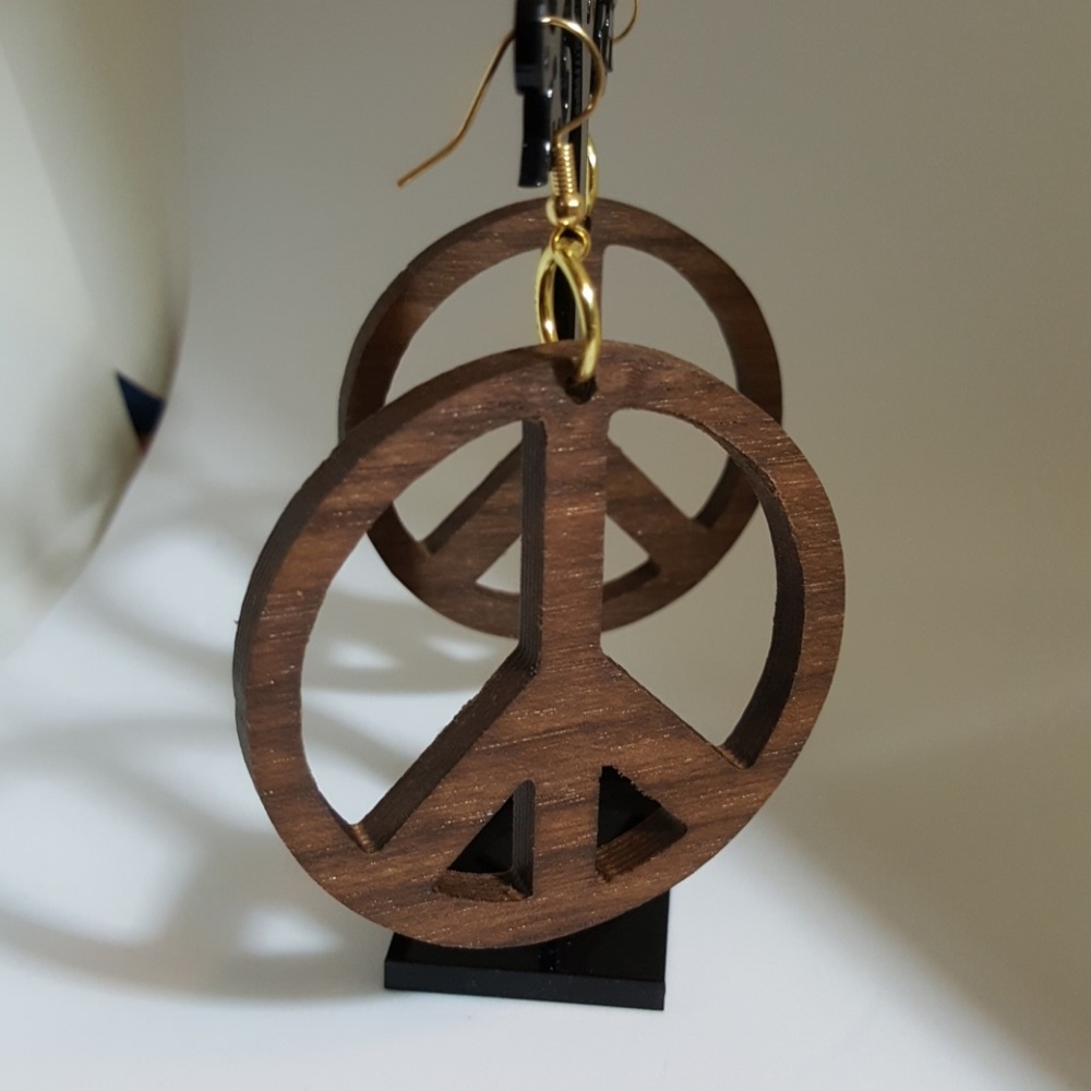 Boho Peace Sign Walnut Earrings