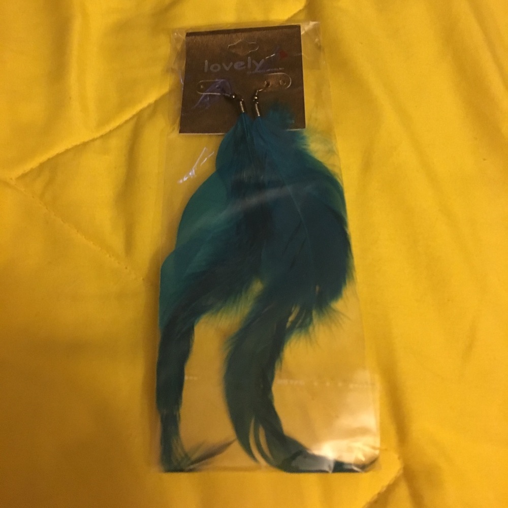 Blue feather earrings