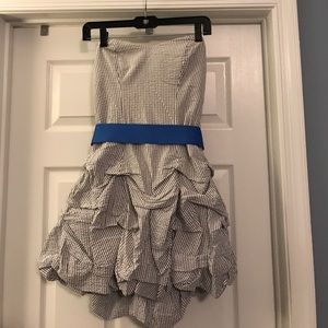 Seersucker Strapless Dress w/Blue Ribbon Belt