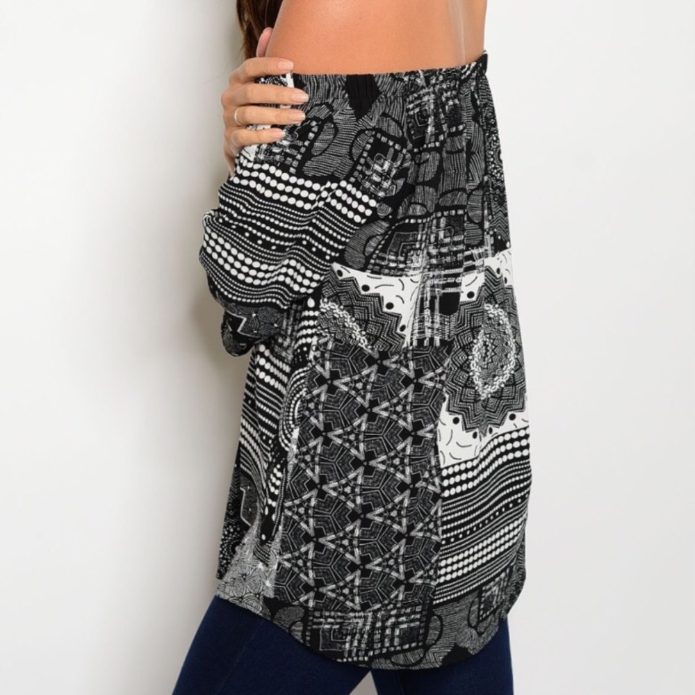 Black/White  Print Off Shoulder Top - Picture 3 of 3