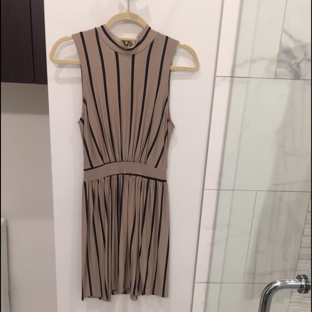 Brown and black striped dress with mini collar