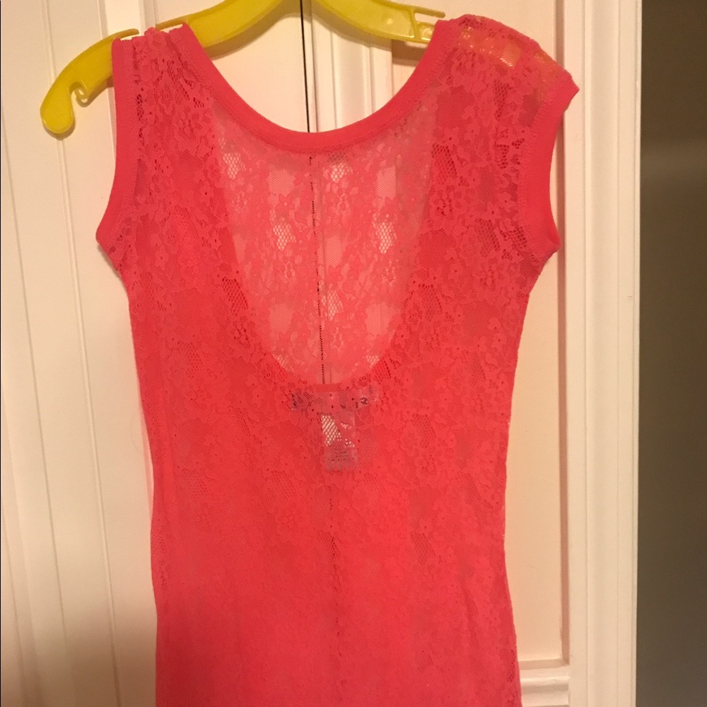 Ink hot pink lace see through top