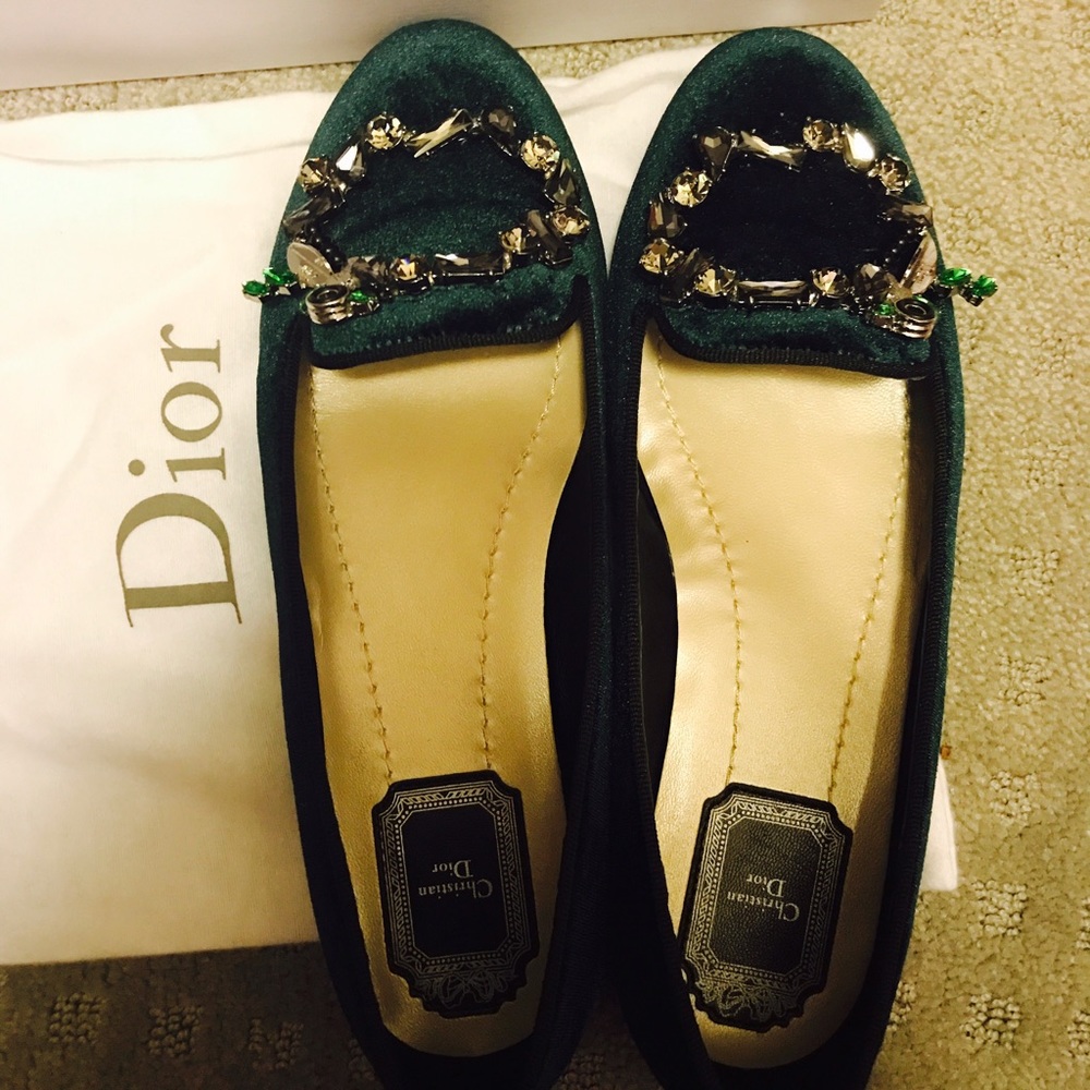 Dior emerald velvet flats