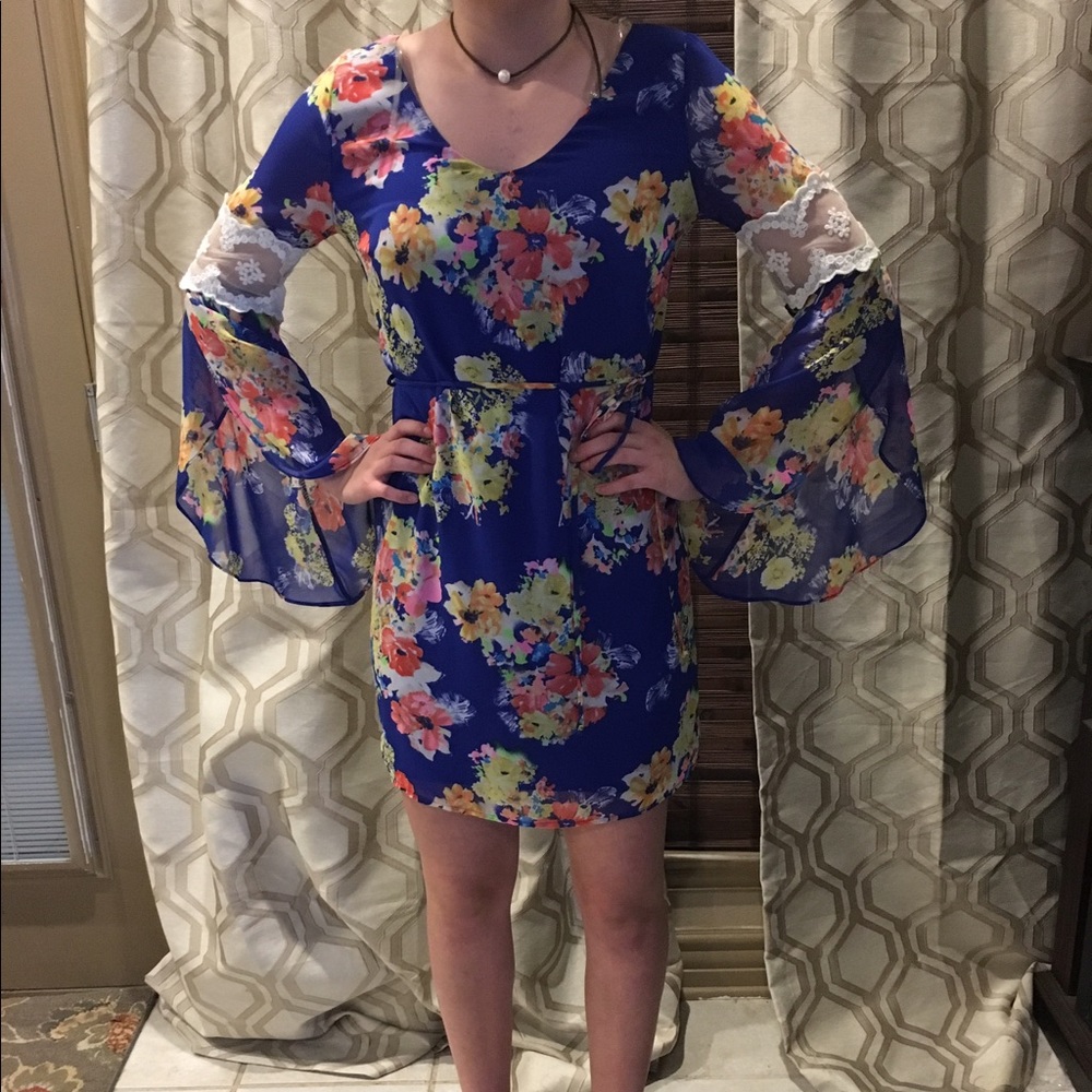 Pink Owl blue floral dress Dillard's small