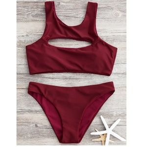 hollow out high cut bikini