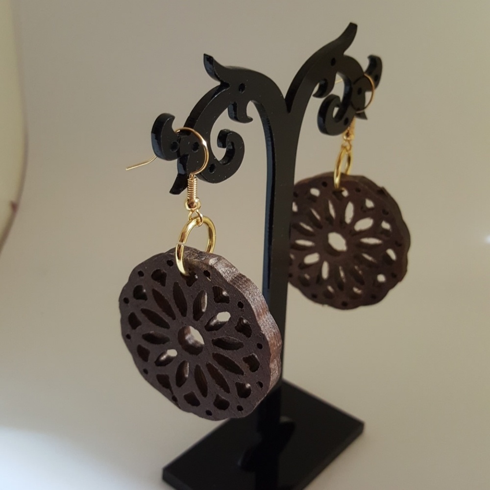 Flower Power Walnut Handcrafted Earrings
