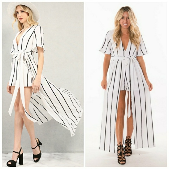 NWT BLACK STRIPE MAXI ROMPER - Picture 2 of 3