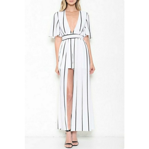 NWT BLACK STRIPE MAXI ROMPER - Picture 3 of 3