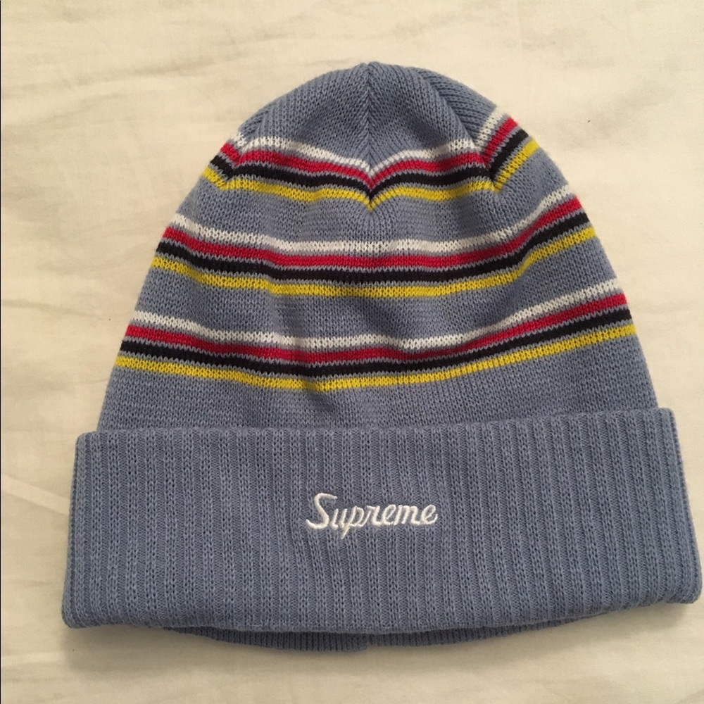 Supreme striped baby blue knit hat