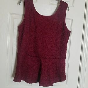 Burgundy peplum bow top
