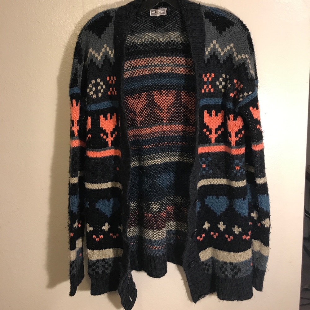 Chunky patterned sweater.
